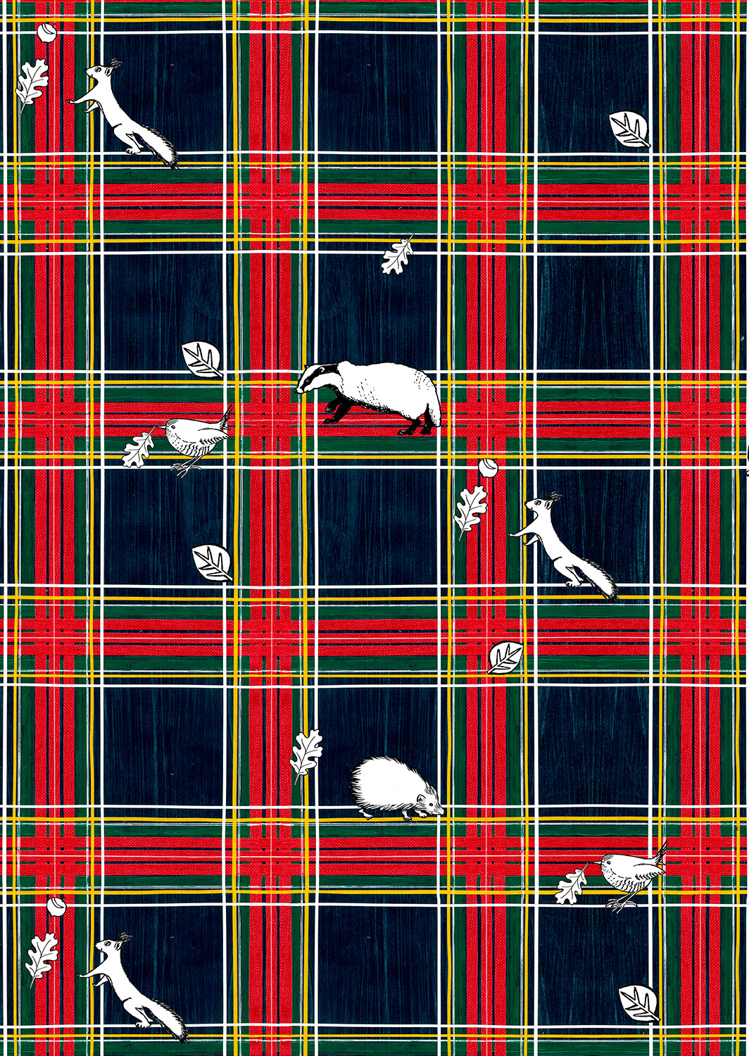 The Woodland Watch Tartan Wrapping Paper Design